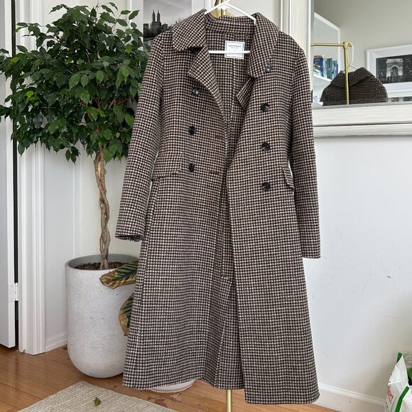 100% wool houndstooth long coat - Picture 1 of 8